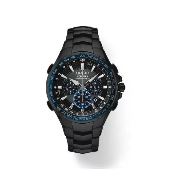 Seiko Coutura Men`s Black Watch - SSG021 Radio Sync Chronograph - Dial: Black, Band: Black, Bezel: Black