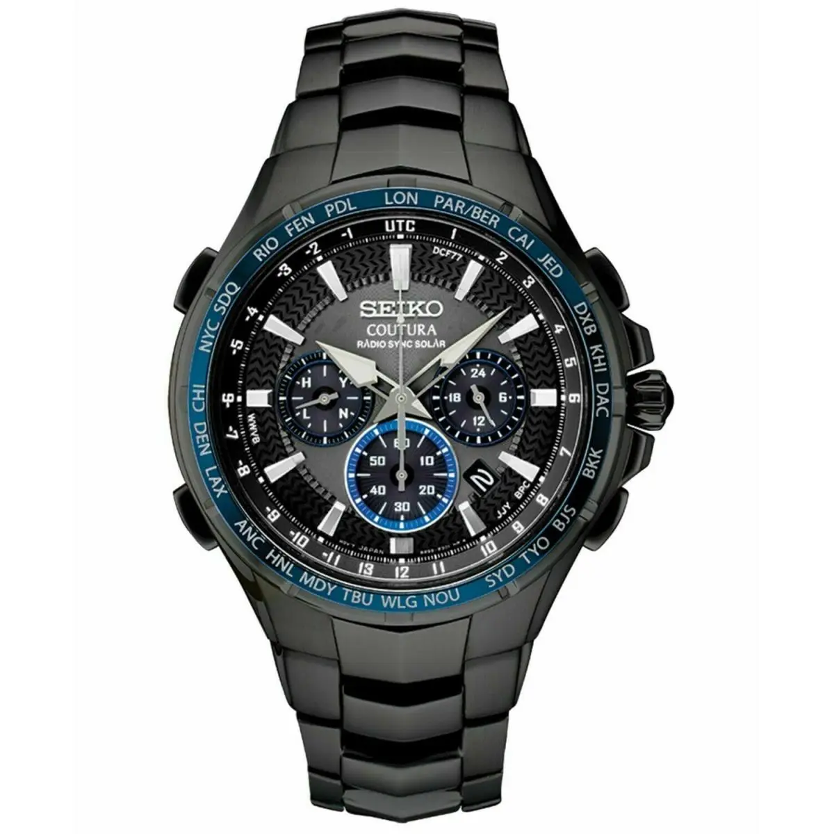 Seiko Men`s Coutura Solar Chronograph Black Dial Watch SSG021 - Black