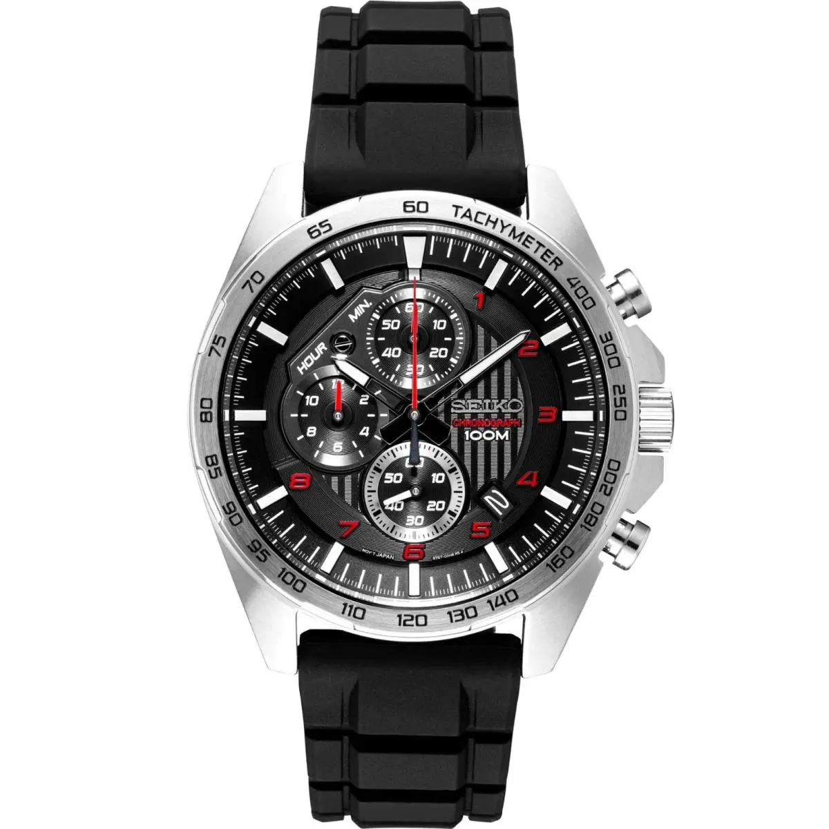 Seiko Chronograph Black Dial Black Silicone Men`s Watch SSB325 - Dial: Black, Band: Black, Bezel: Silver