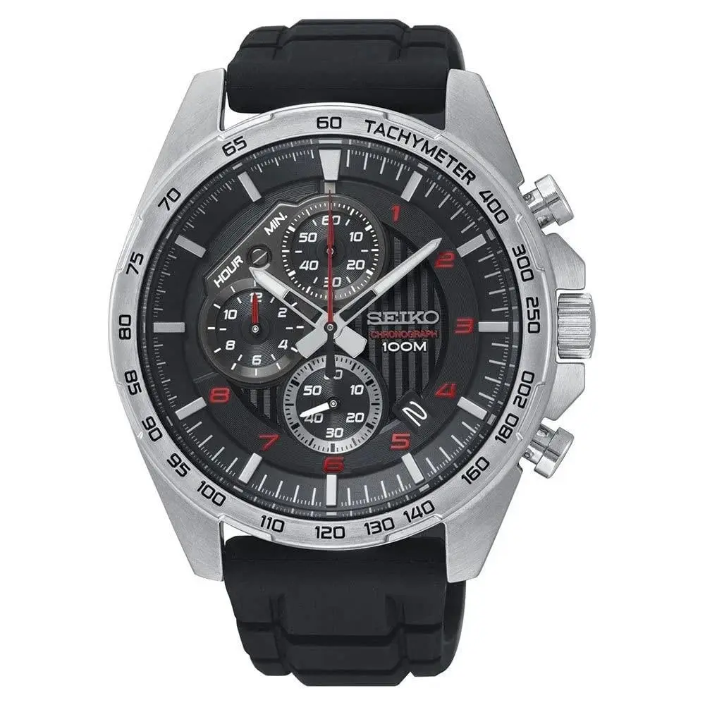 Seiko SSB325 Men`s Chronograph Black Silicone Strap Watch 43.9mm