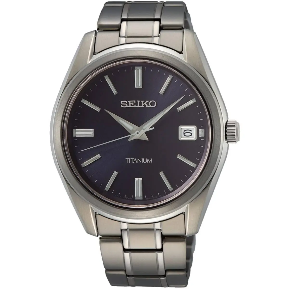 Seiko Men`s Watch Classic Quartz Dark Blue Dial Titanium Bracelet SUR373P1 - Dial: Blue, Band: Gray, Bezel: Gray