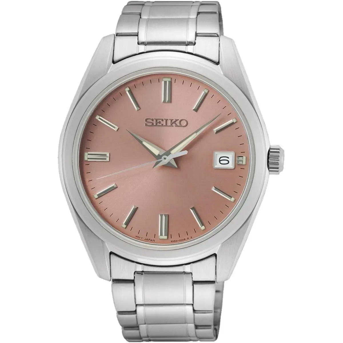 Men`s Watch Quartz Pink Dial Silver Tone Stainless Steel Bracelet SUR523 by Seiko