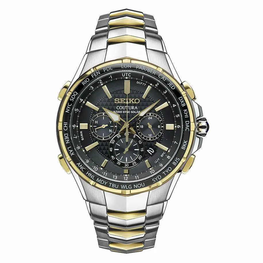 Seiko Coutura Men`s Black Watch - SSG010 Radio Chrongraph - Dial: Black, Band: Silver, Gold, Bezel: Black