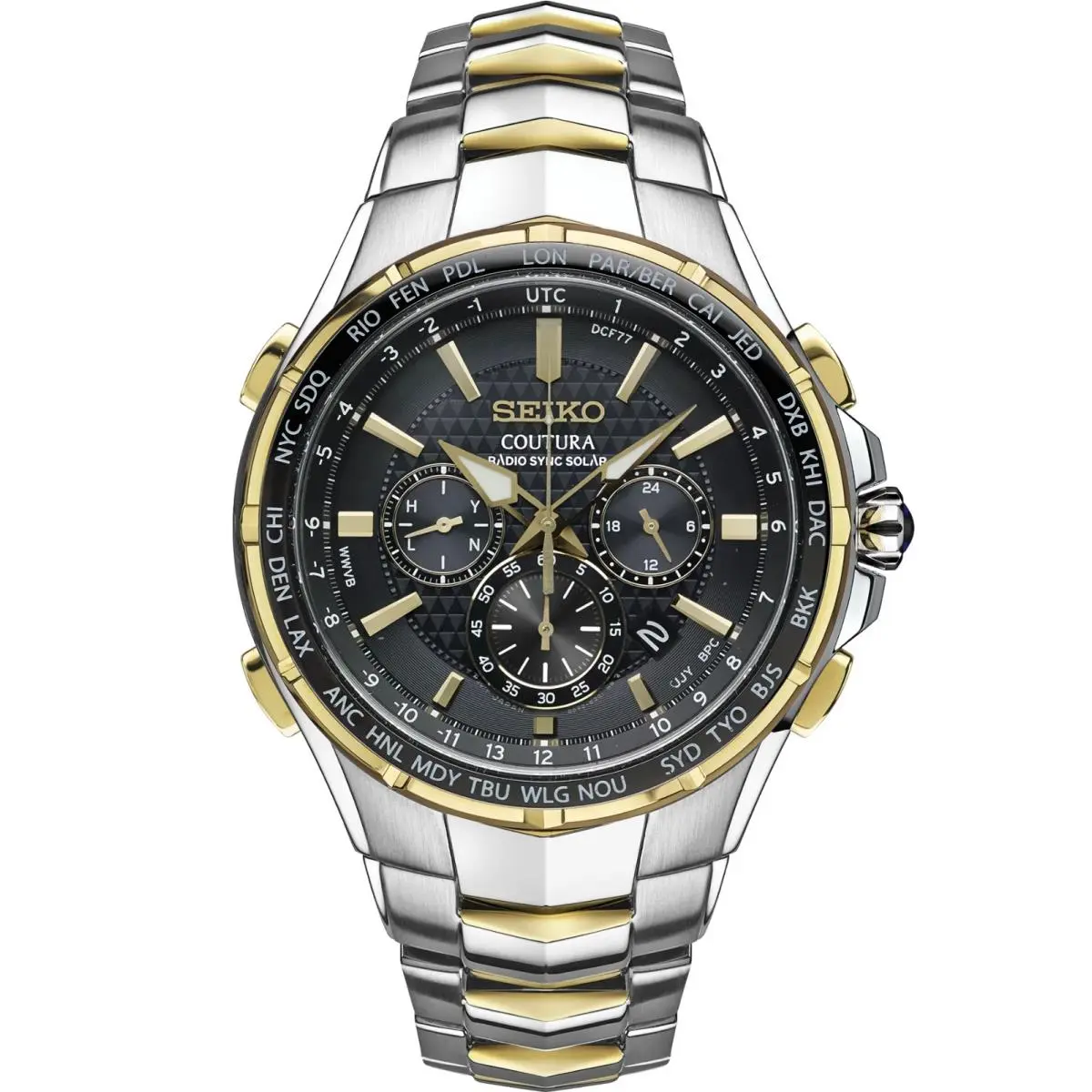 Seiko Coutura Solar Sync Gray Dial Stainless Steel Men`s Watch SSG010 - Dial: Gray, Band: Silver, Bezel: Gray