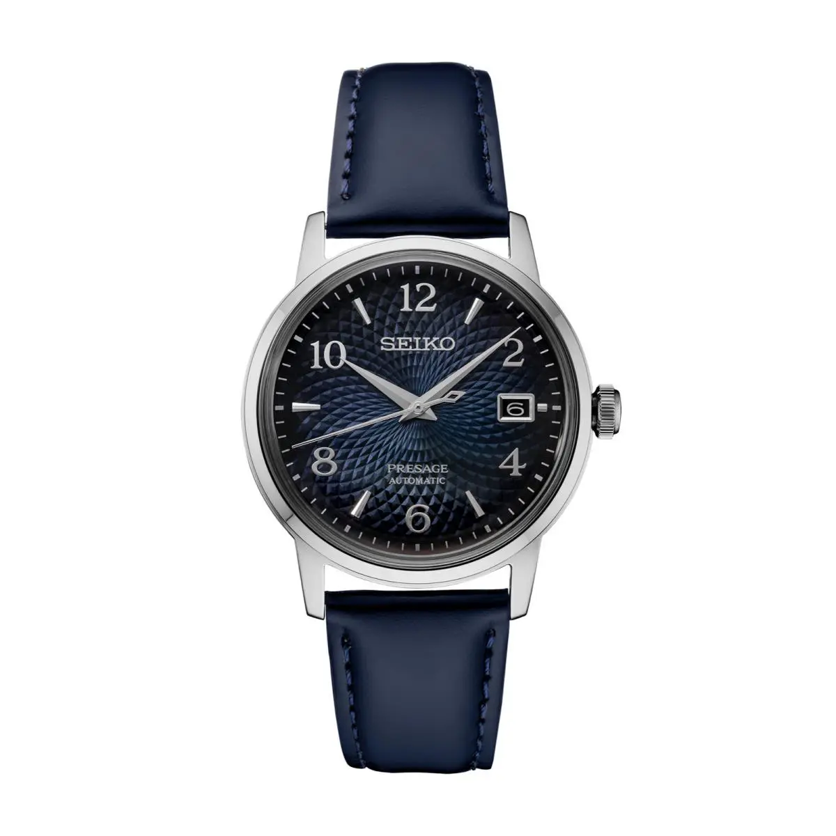 Seiko Presage Time Blue Dial Leather Strap Men`s Watch SRPE43J1