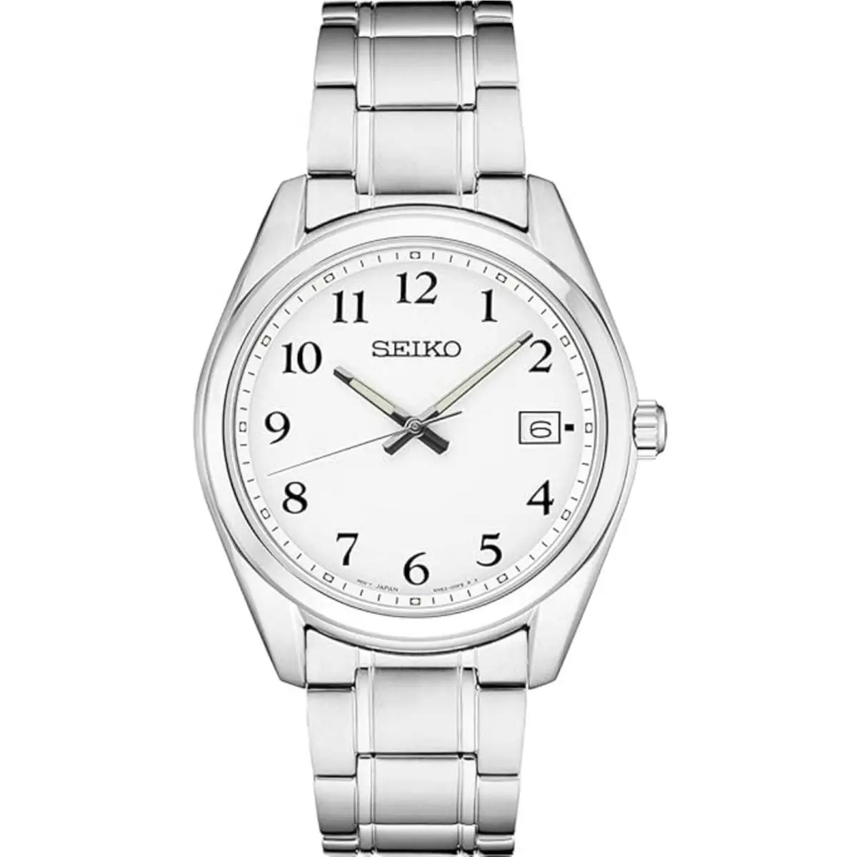 Seiko Men`s Watch Quartz White Dial Silver Stainless Steel Bracelet SUR459P1 - Dial: White, Band: Silver