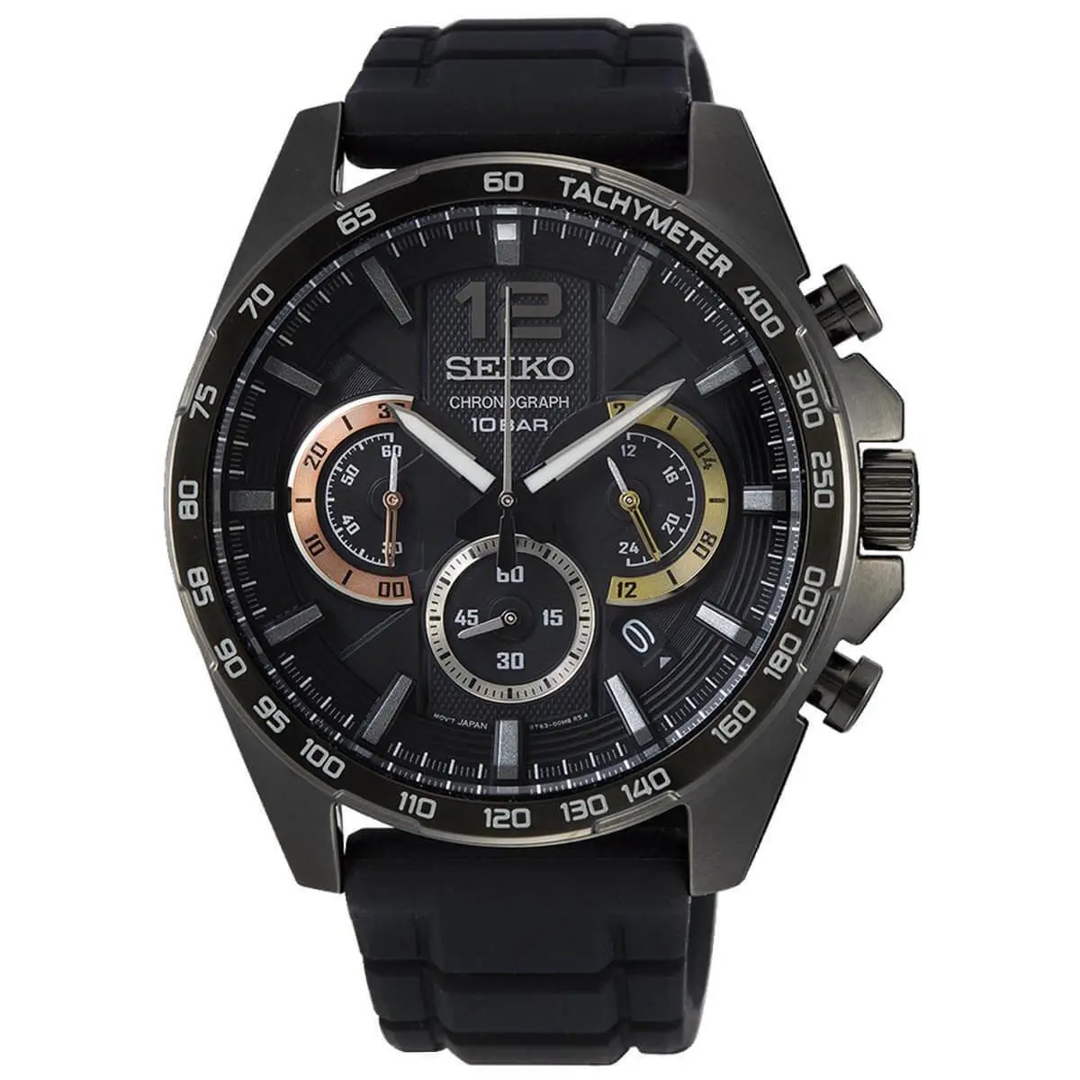 Seiko Men`s Watch Chronograph Silver Tone Case Quartz Black Dial SSB349P1
