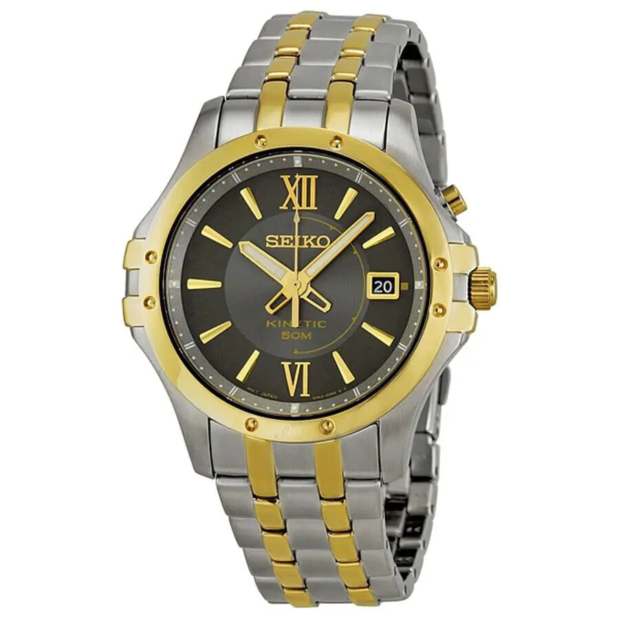 Seiko Kinetic SKA550 Men`s Watch Two-tone Gold Stle Steel Auto Quartz Wristwatch