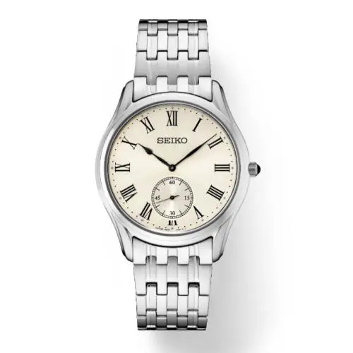 Seiko SRK047 Essentials 39 mm Stainless Steel Ivory Dial Quartz Wrist Watch - Dial: Beige, Band: Silver, Bezel: Silver
