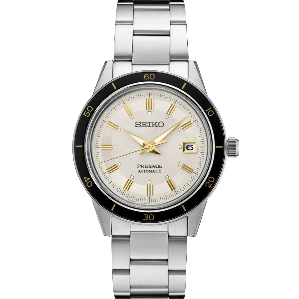 Seiko Men`s Presage Automatic White Dial Silver Tone Watch SRPG03 - Dial: White, Band: Silver, Bezel: Black