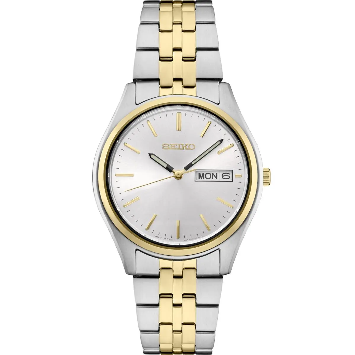 Essentials Two Tone Quartz White Dial Stainless Steel Men`s Watch SUR430 by Seiko