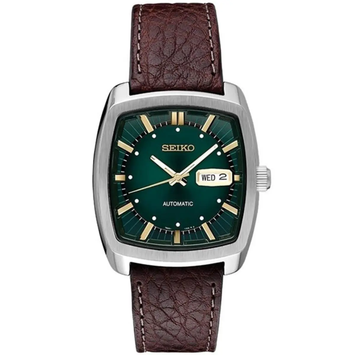 Seiko Recraft Automatic Green Dial Brown Leather Strap Men`s Watch SNKP27