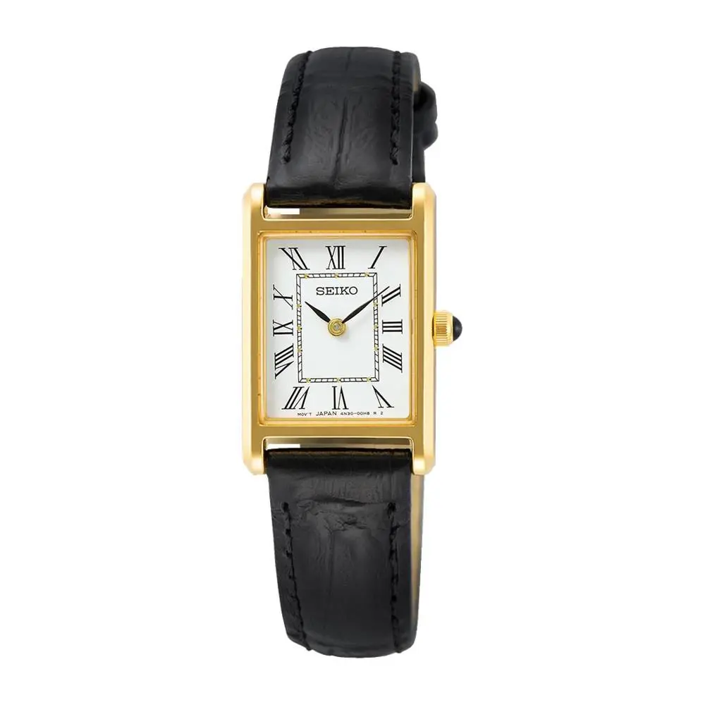 Quartz White Dial Black Leather Women`s Analog Wrist Watch SWR054-SWR108 by Seiko