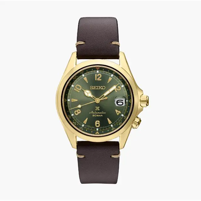 Seiko SPB210 Prospex Men`s Green Dial 39.5mm Brown Leather Strap Watch - Brown, Dial: Green, Band: Brown