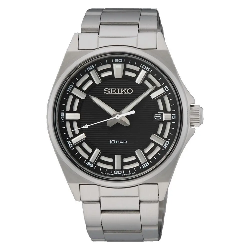 Seiko SUR505 Men`s Essentials Stainless Steel Black Dial Analog Date Watch