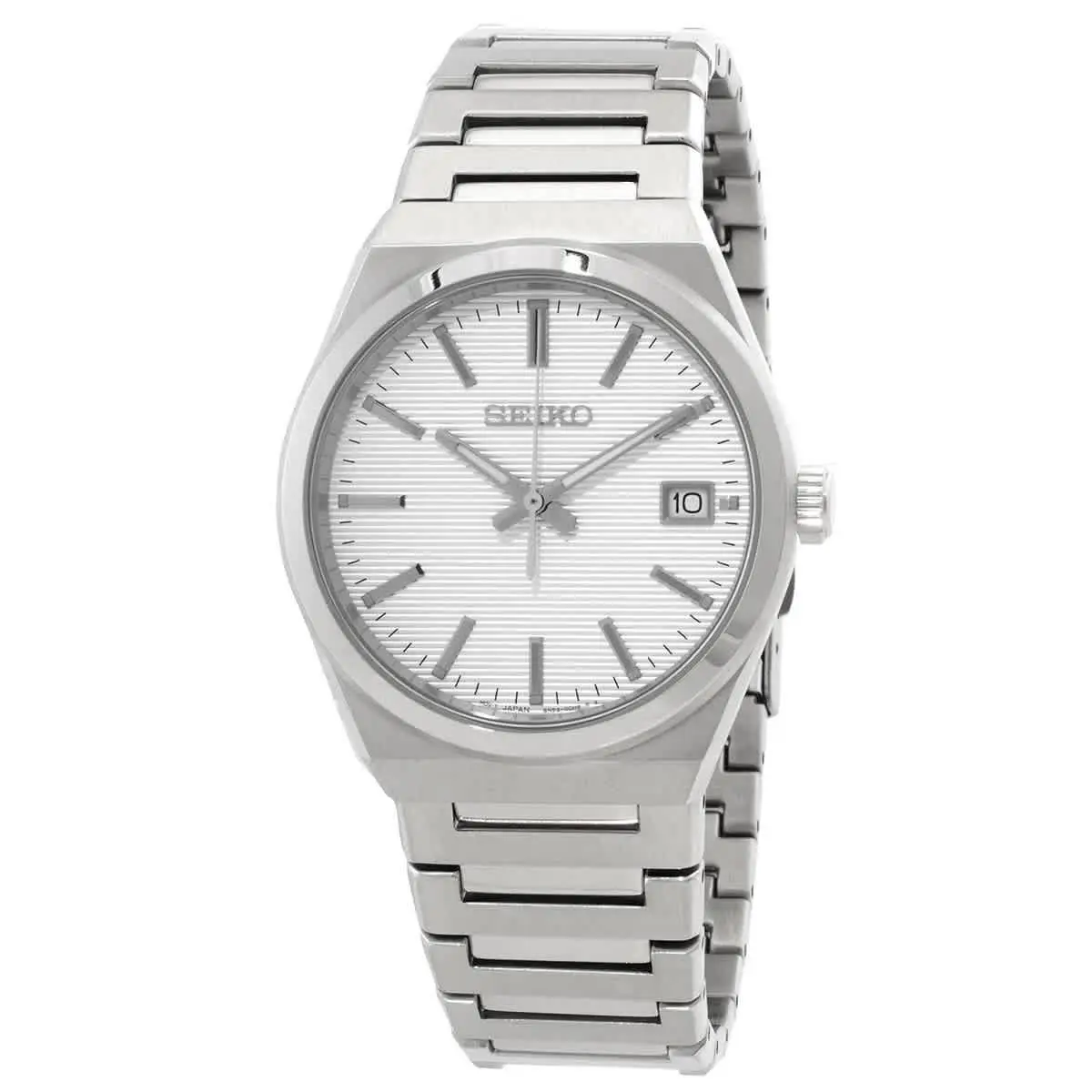 Seiko Classic Quartz White Dial Men`s Watch SUR553P1 - Dial: White, Band: Silver, Bezel: Silver