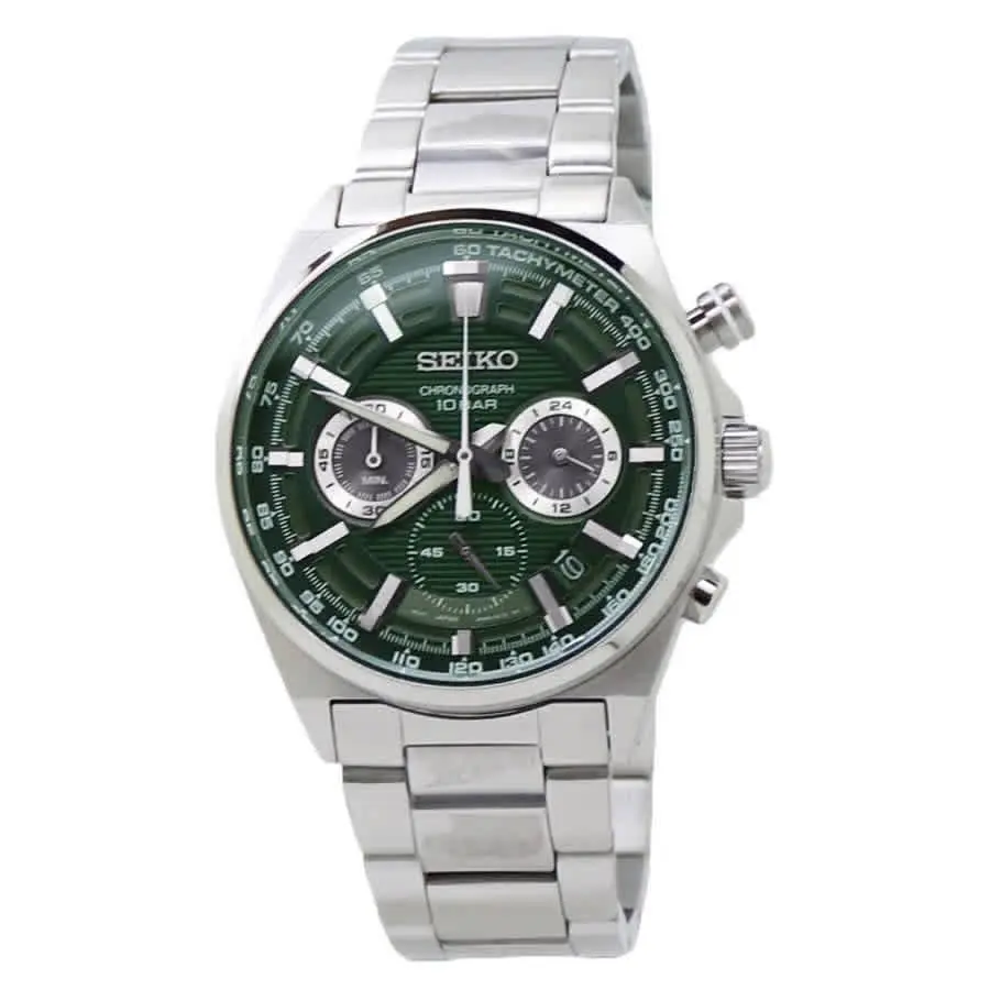 Seiko Chronograph Quartz Green Dial Stainless Steel Men`s Watch SSB405P1