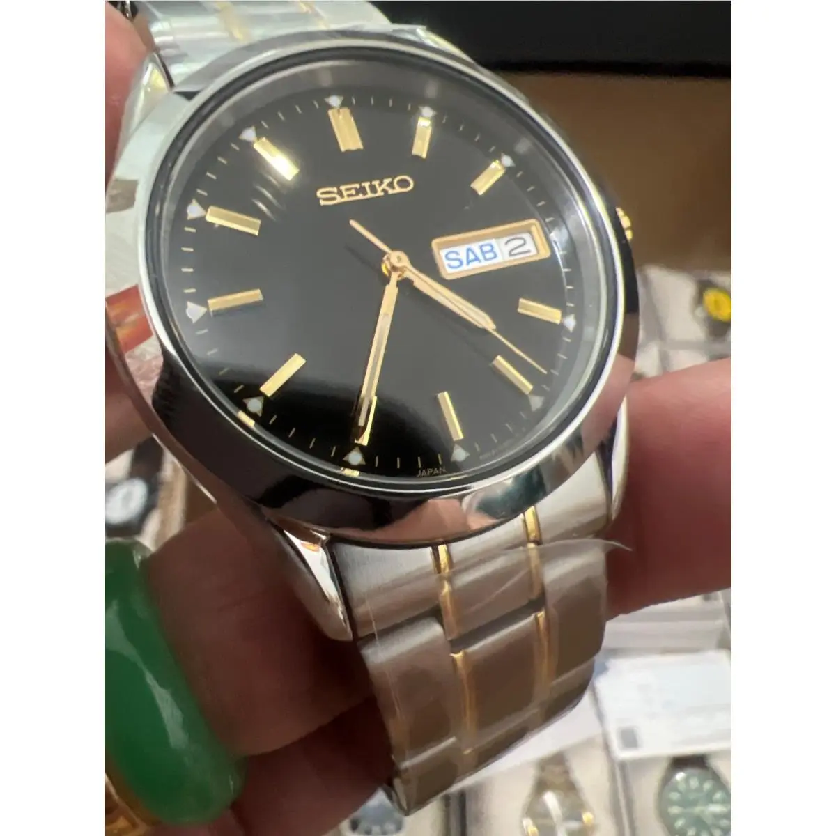 Men`s Essentials Black Dial Two Tone Bracelet Watch SUR363 by Seiko