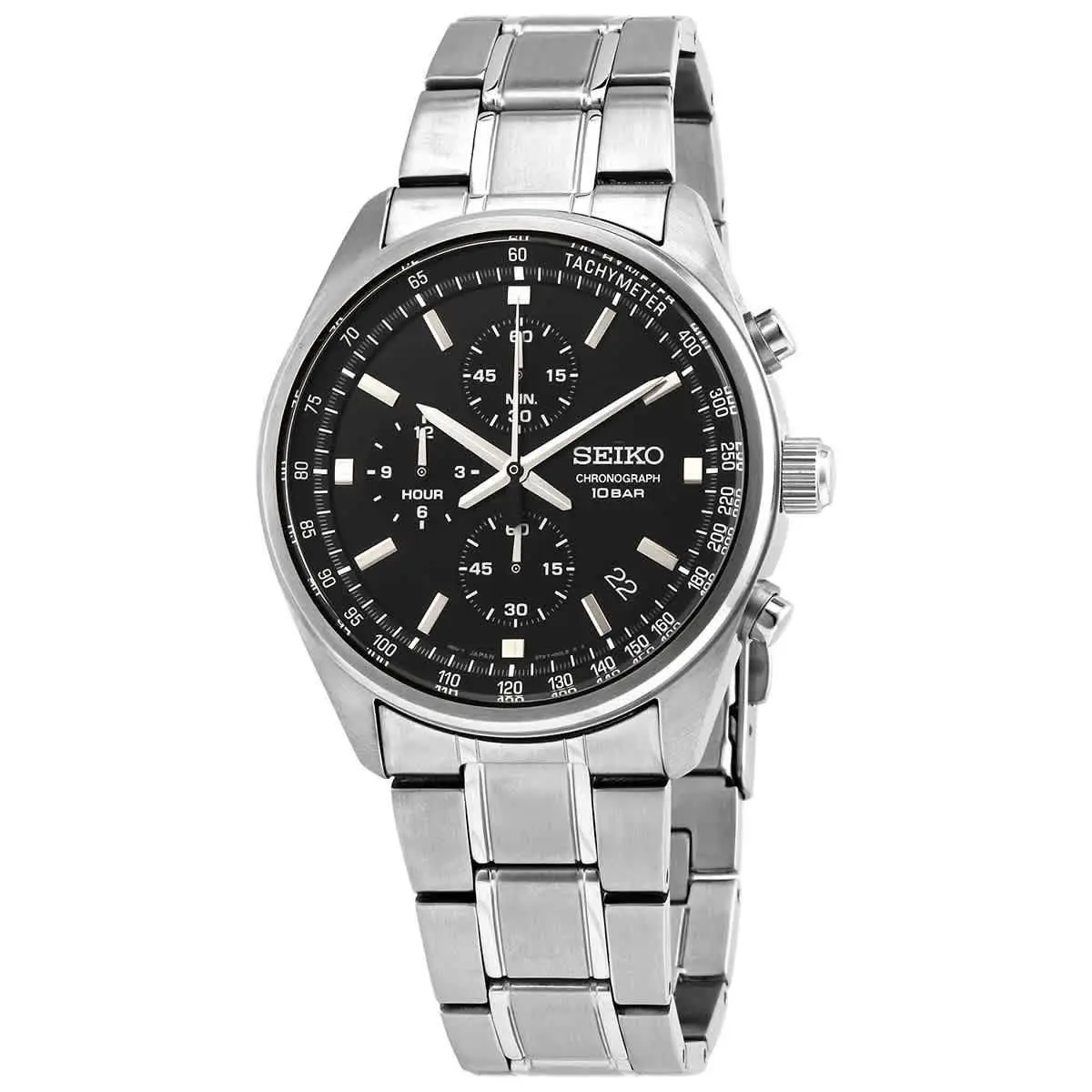 Seiko Chronograph Quartz Black Dial Men`s Watch SSB379 - Dial: Black, Band: Silver, Bezel: Silver