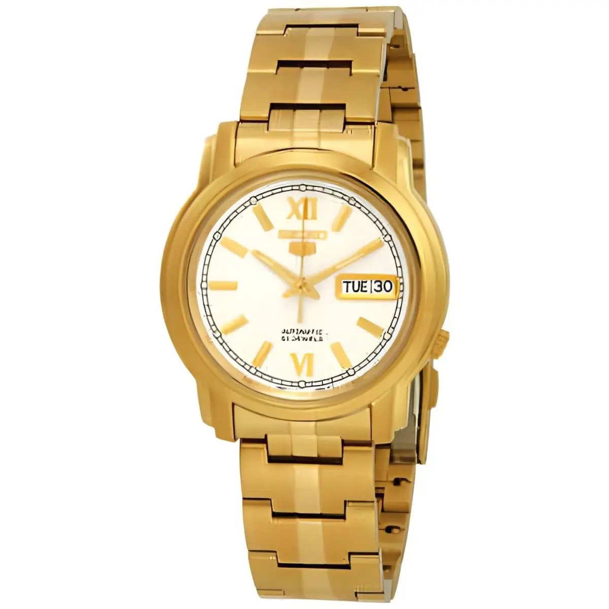 Men`s Watch  5 Automatic White Dial Yellow Gold Bracelet SNKK84 by Seiko