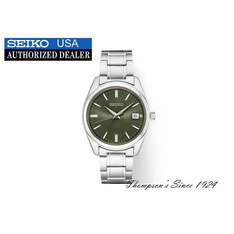 Seiko Essentials Green Dial Mens Watch SUR527 - Dial: Green, Band: Silver, Bezel: Silver