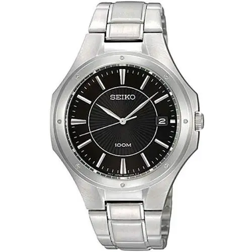 Seiko SGEF61 Men`s Black Dial Date W/R-100M Silver-tone Stainless Steel Watch