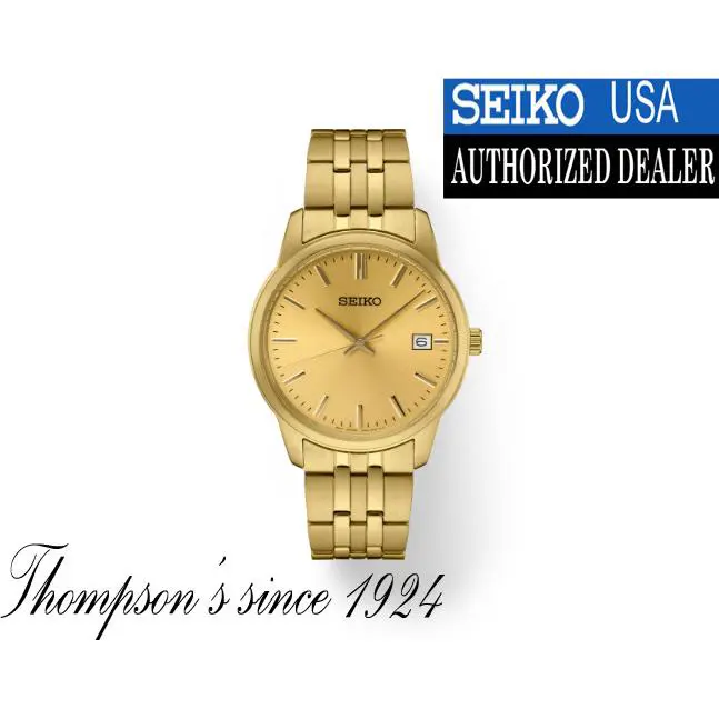 Seiko Essentials SUR442 5 Bar 50M Water Resistant Champagne Dial - Dial: Champagne, Band: Gold
