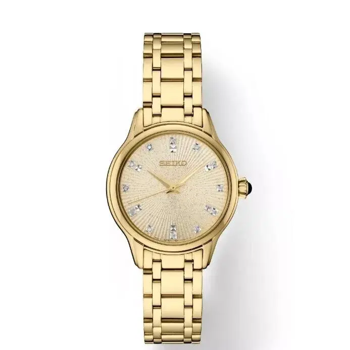 Seiko Women`s Diamonds Pale Gold Dial with Cabochon Crown Watch SRZ552 - Dial: Diamonds