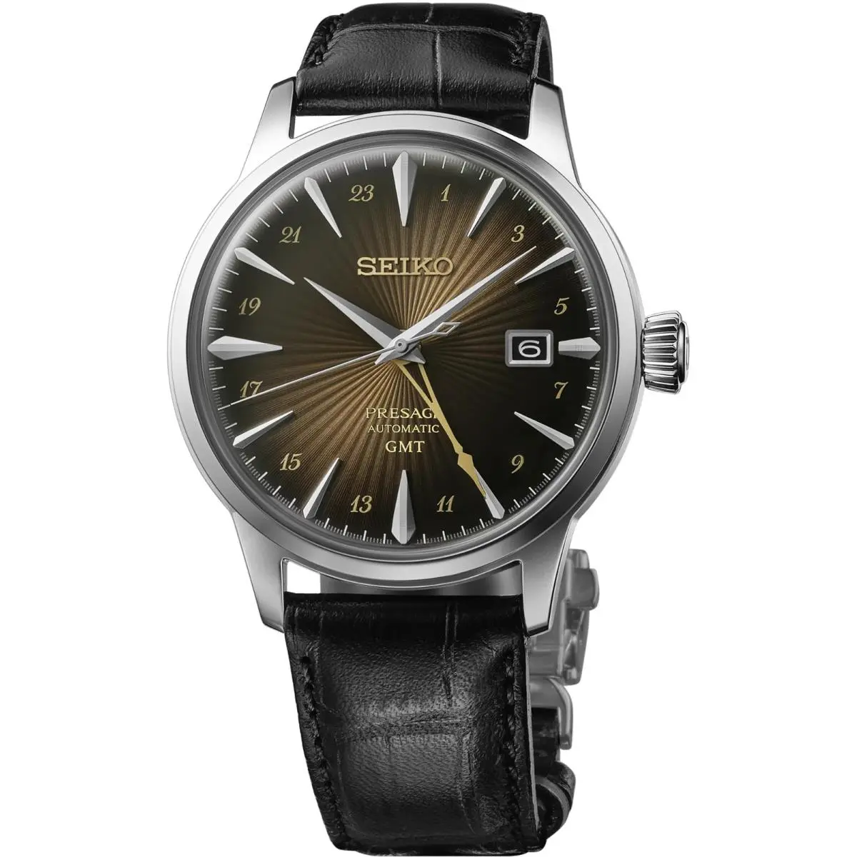 Presage Cocktail Time Gmt 40.5mm Brown Dial Leather Band Watch SSK039 by Seiko
