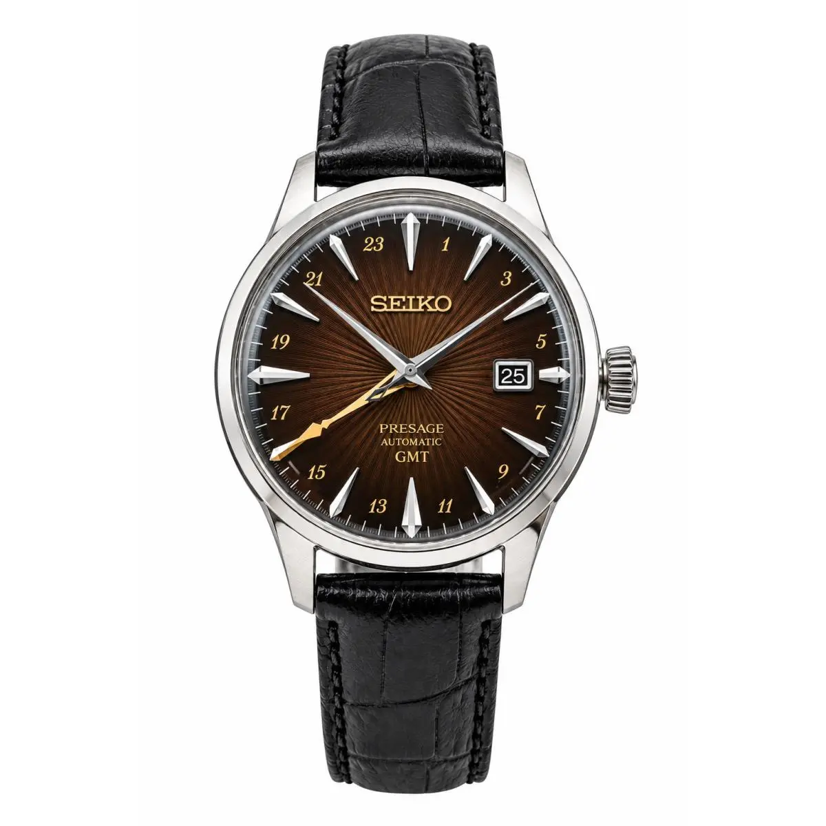 Seiko Presage Cocktail Time Gmt 40MM Brown Dial Men`s Watch SSK039