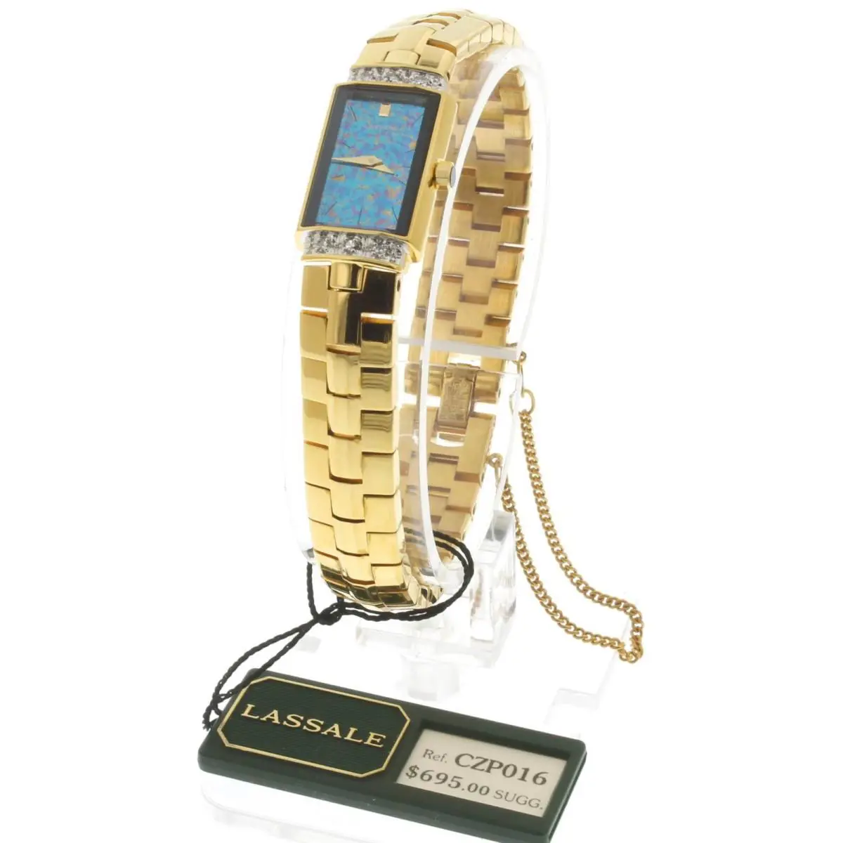 Lassalle by Seiko Gold Tone Bracelet Turquoise Dial Diamonds CZP016 - Dial: Blue, Multicolor, Band: Gold, Bezel: Gold