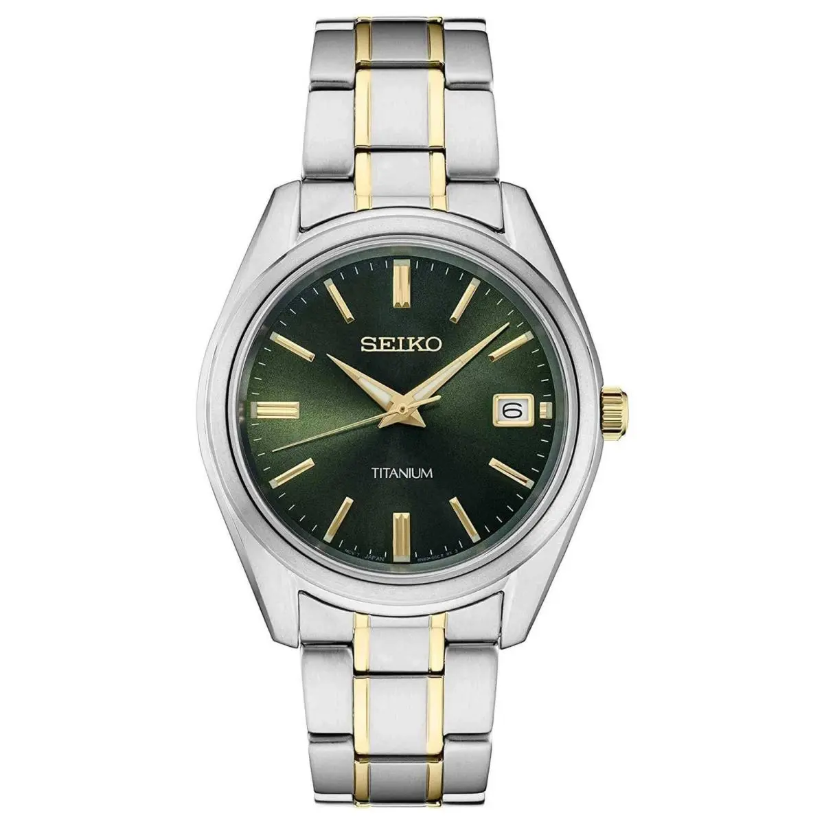 Men`s Watch SUR377P1 Discover More Quartz Green Dial Two Tone Bracelet by Seiko