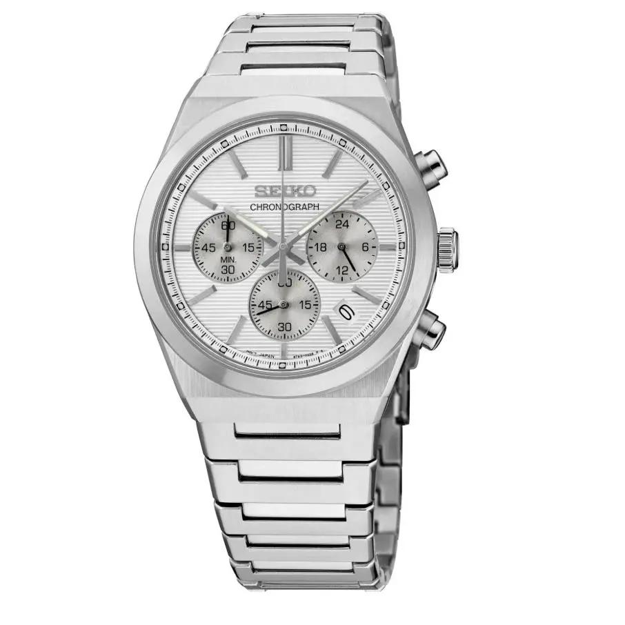 Seiko Essentials SSB451 White Dial Stainless Steel Men`s Watch - Dial: White, Band: Silver