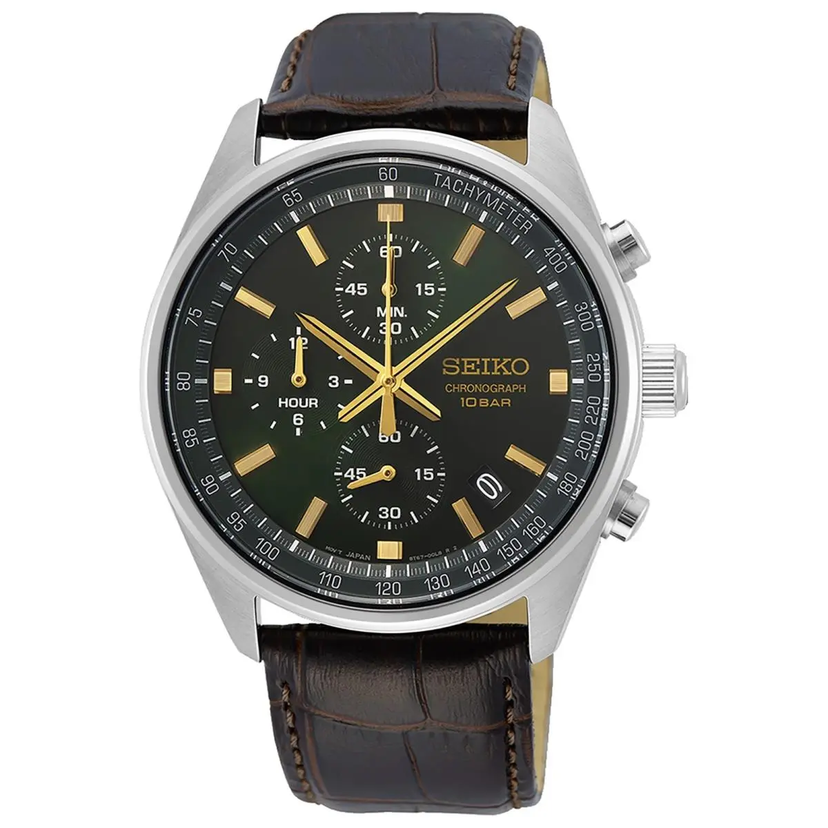 SSB385P1 SSB385 Men`s Chronograph Stainless Green Dial Leather 100m WR by Seiko