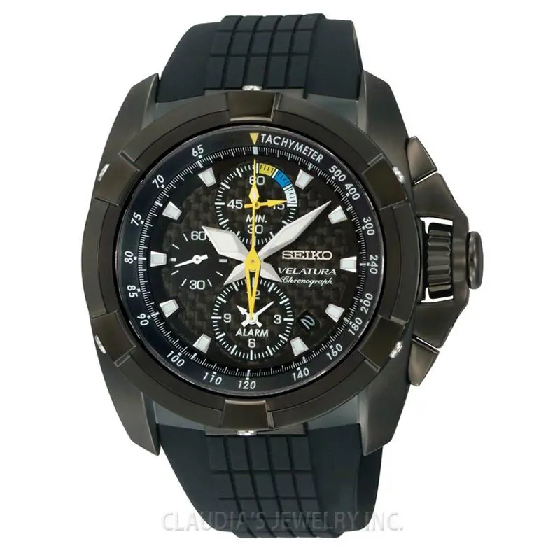 Seiko Velatura Alarm Chronograph Black Dial Watch SNAE17