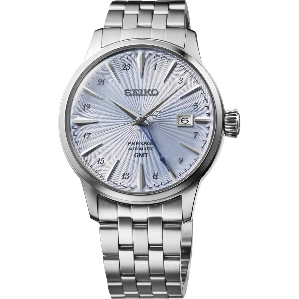 Seiko Presage Cocktail Time Gmt Automatic Light Blue Dial Mens Watch SSK037