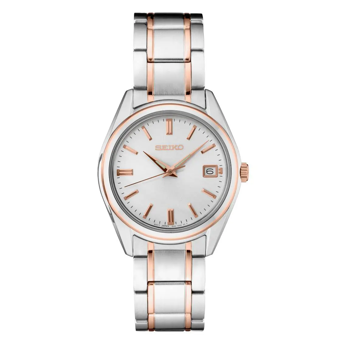 Seiko - Classic Stainless Steel Rose Gold Women`s Quartz Watch - SUR322 / - Dial: Rose Gold, Band: Gold, Silver, Bezel: Rose Gold