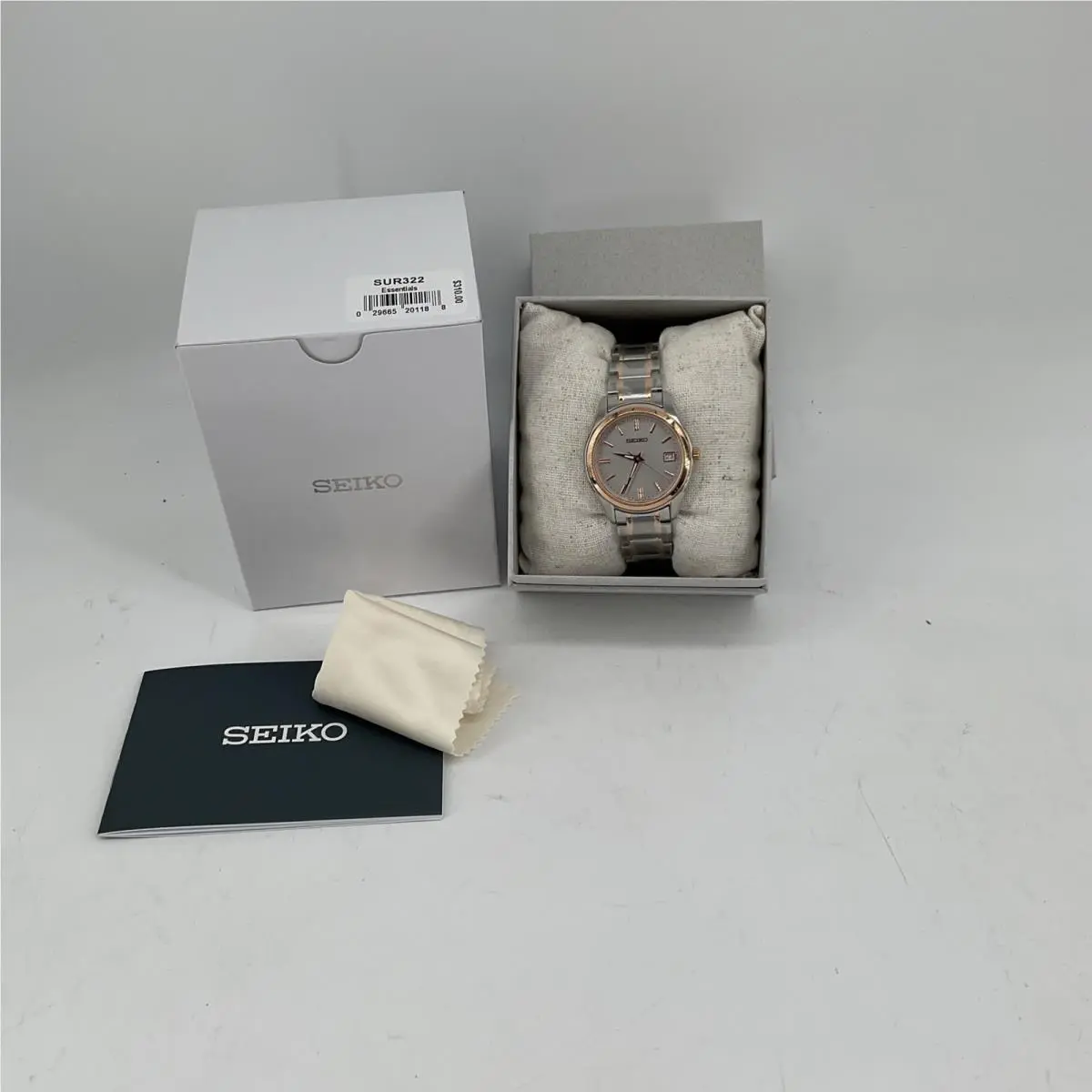 Seiko Essentials Womens Watch Silver Rose Gold Sur322 B16