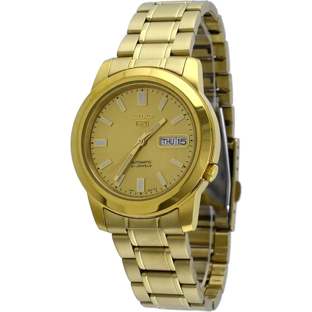 Seiko 5 SNKK20K1 Men`s Watch Automatic Gold Stainless Steel Band Analog