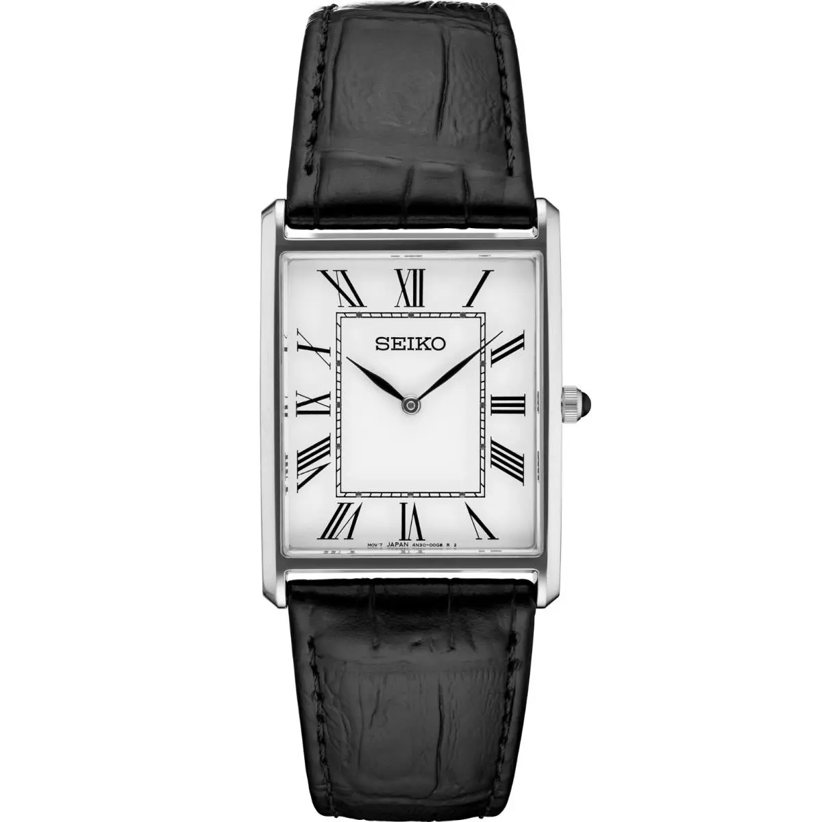 Seiko Men Square Black Leather Watch SWR049 - Black