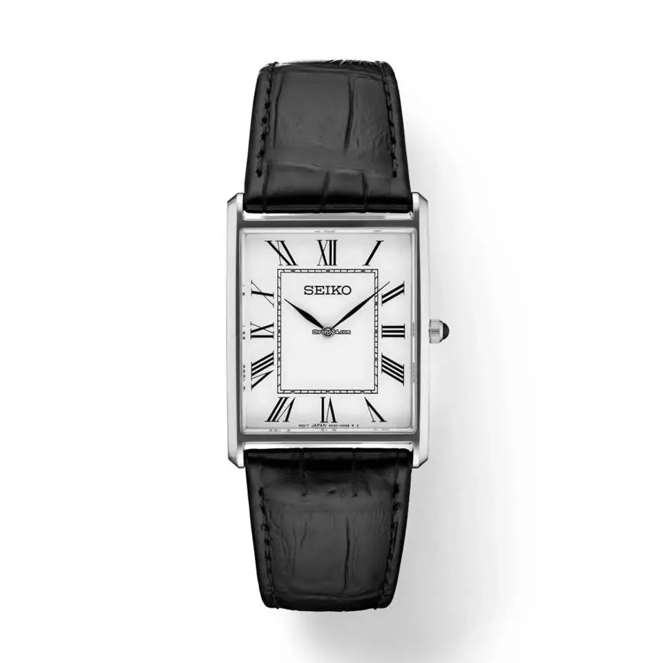 Essentials White Dial Quartz Leather Band Men`s Watch SWR049 by Seiko