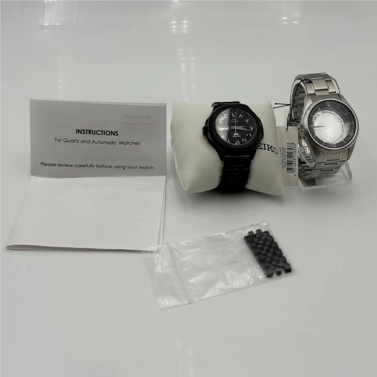Seiko 5 Stainless Steel Men`s Watch Custom Strap Silver/black Arabic Dial Mint - Dial: Black, Band: Silver, Bezel: No Bezel