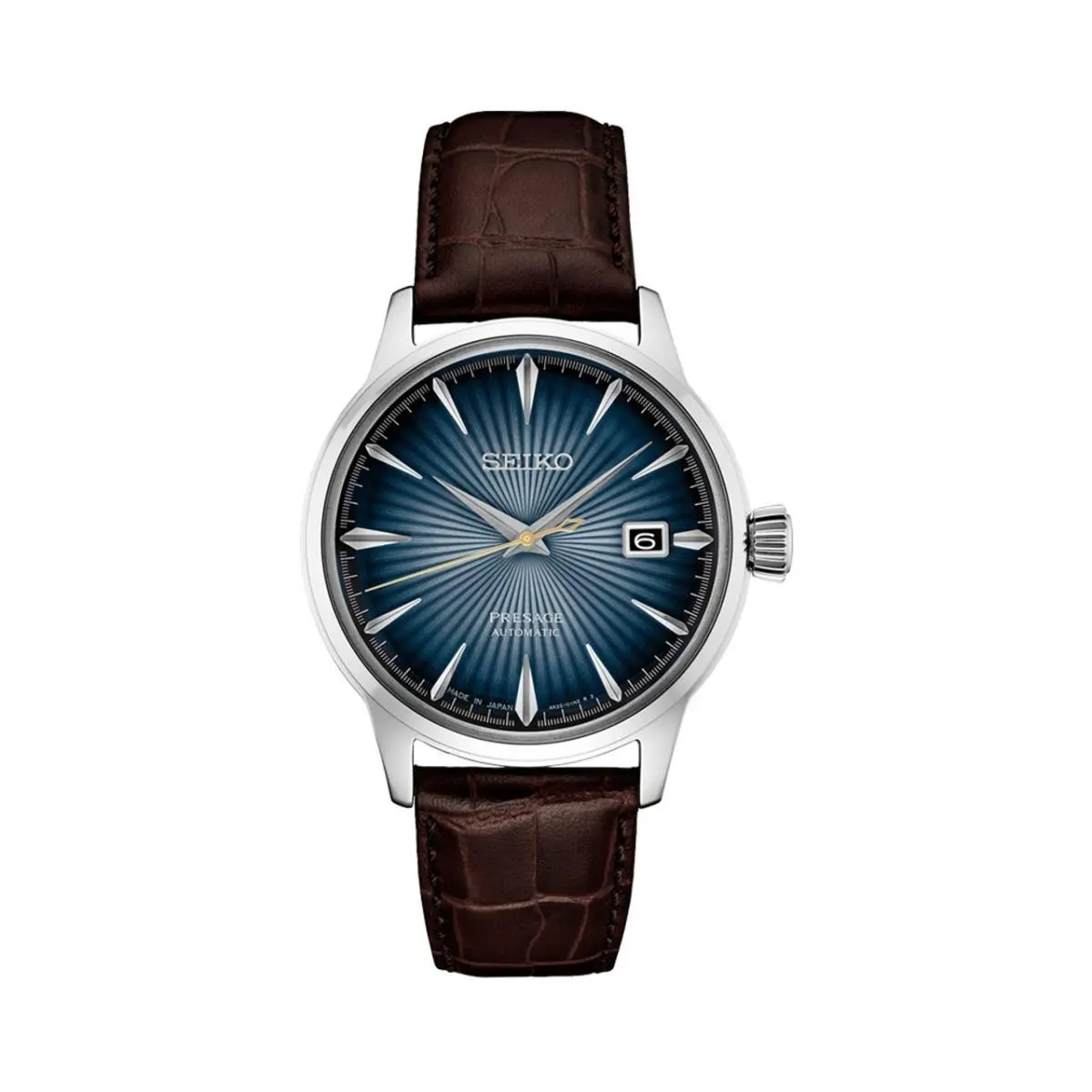 Presage Cocktail 40.5mm Blue Dial Dark Brown Leather Band Watch SRPK15 by Seiko