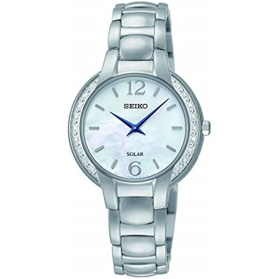 Seiko Women`s Solar Diamonds Mop Stainless Steel Watch SUP253 - Dial: Mother of pearl, Band: Silver, Bezel: Silver