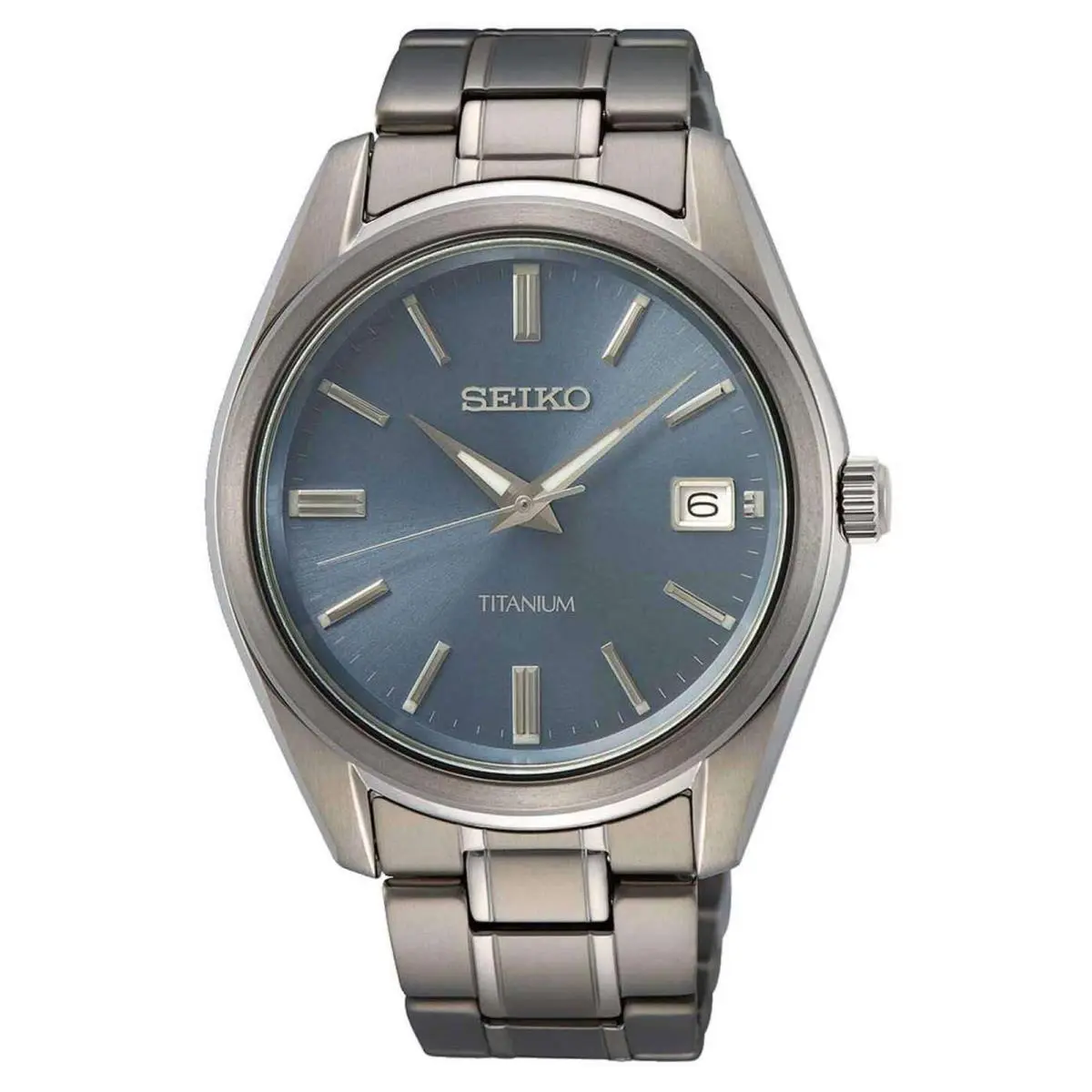 Seiko Men`s Watch Discover More Blue Dial Grey Titanium Bracelet SUR371P1
