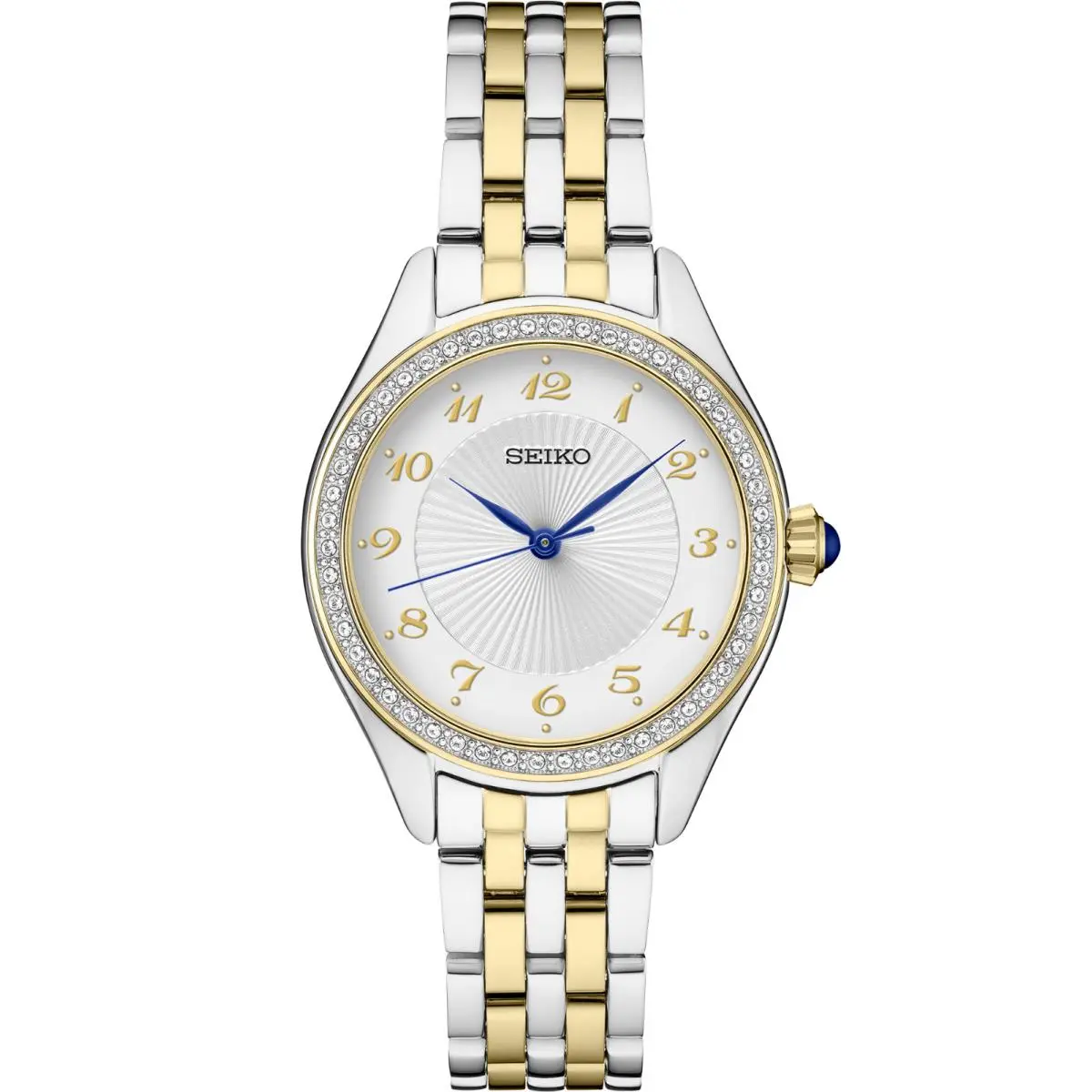 Crystals Two-tone Quartz White Dial Stainless Steel Women`s Watch SUR392 by Seiko