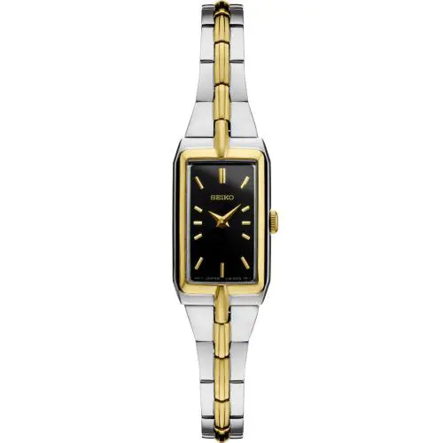 Seiko Essentials Two Tone Quartz Black Dial Stainless Steel Women`s Watch SWR046 - Dial: Black, Band: Gold, Silver, Bezel: Silver, Gold