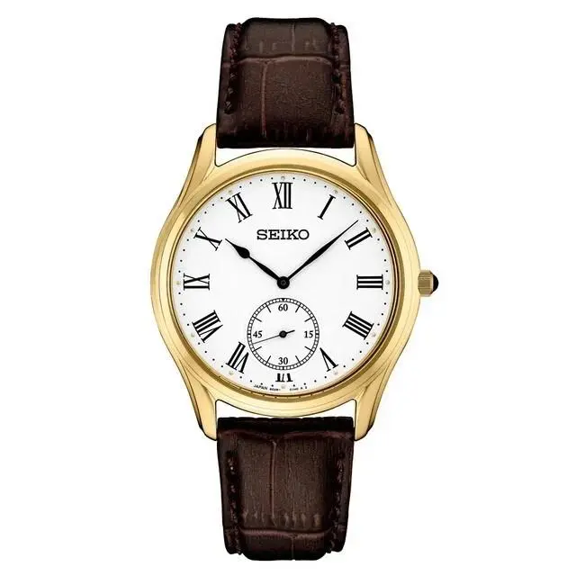 Seiko Essentials Quartz White Dial Brown Leather Strap Men`s Watch SRK050