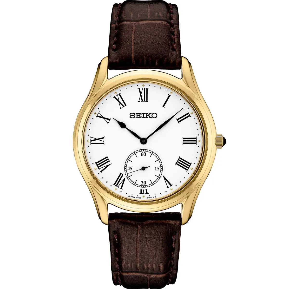 Seiko Essentials Sapphire Crystal White Dial Brown Leather Unisex Watch SRK050