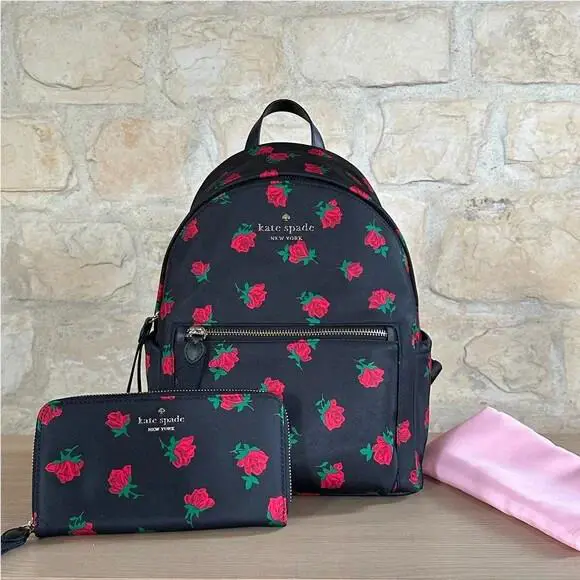 Chelsea Rose Toss Printed Backpack Nylon/wallet Option Backpack+Wallet by Kate Spade